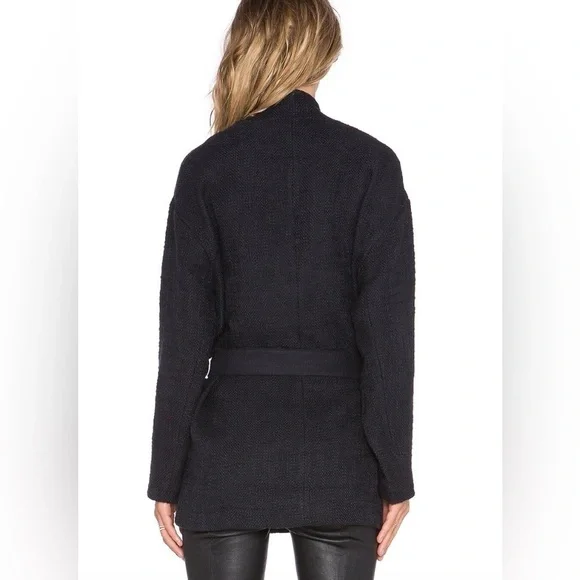 IRO Cauley Coat Fringe Moto Style Navy Tweed Jacket - Picture 3 of 12